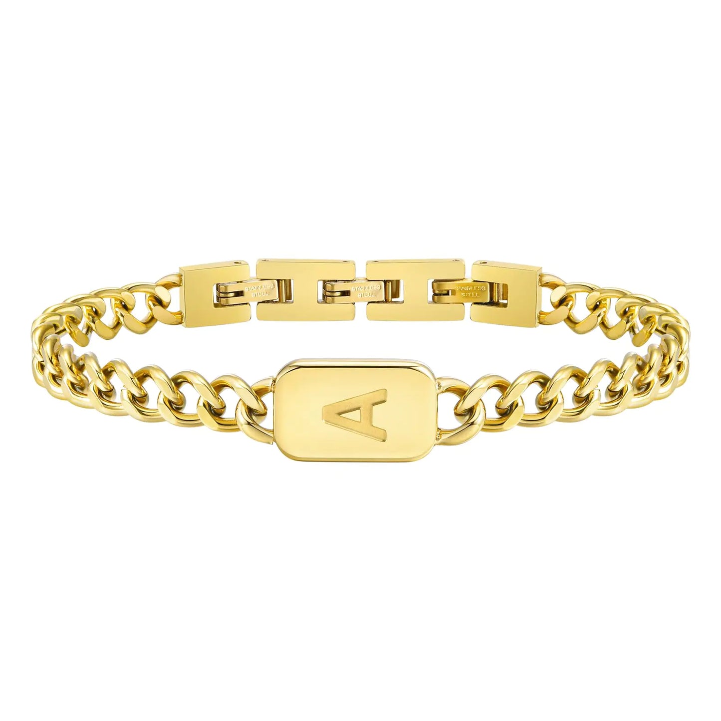 VNOX Gold Initial Bracelet for Men - Mens Gold Plated Stainless Steel Cuban Link Chain Bracelet Letter Custom a Initial Bracelets for Men TeenBirthday Christmas Gifts for Young Men friend