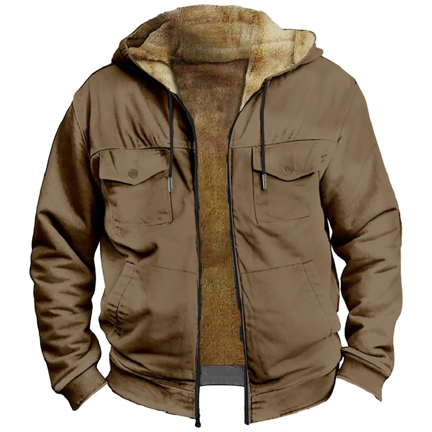 Mens Winter Coat Sherpa Fleece Lined Jacket Full Zip Up Thick Heavyweight Hoodie Winter Sweatshirts Coat(Khaki#04M)