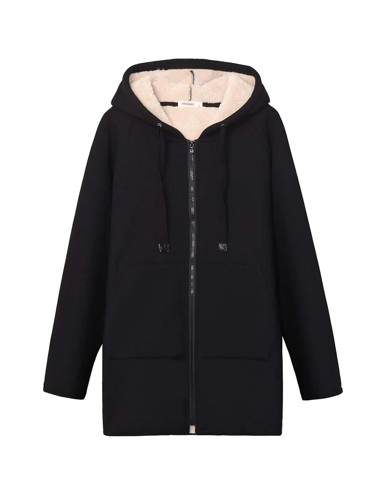 Gihuo Womens Winter Coat Sherpa Lined Zip Hoodie Long Sweatshirt Warm Fleece Lining Heavyweight Hooded Jacket(Black-XLarge)