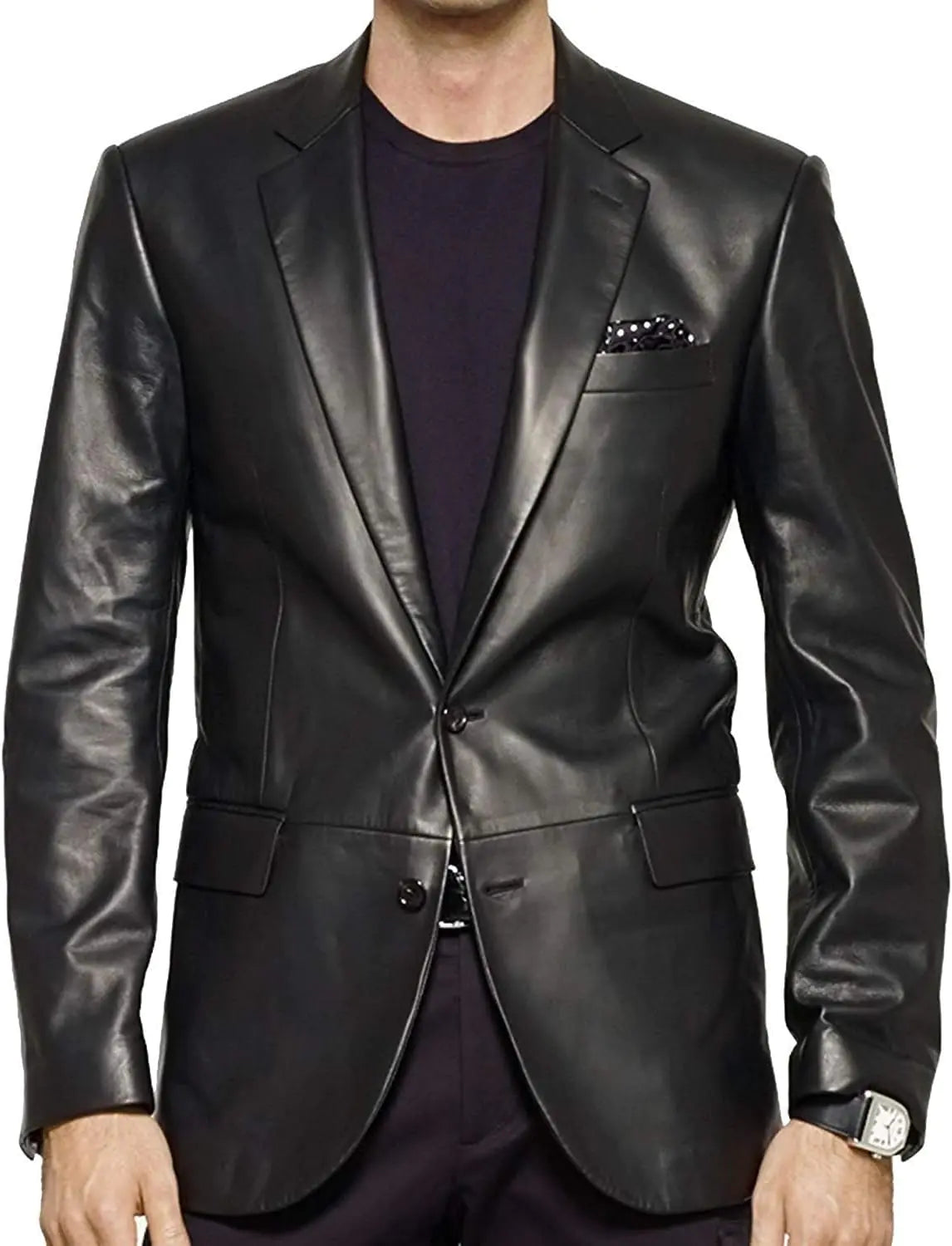 Isaac & David Chicago Lambskin Genuine Casual Wear Leather Blazer Sport Coat with Classic Button Closure for Men Black (as1 alpha m regular regular Black)
