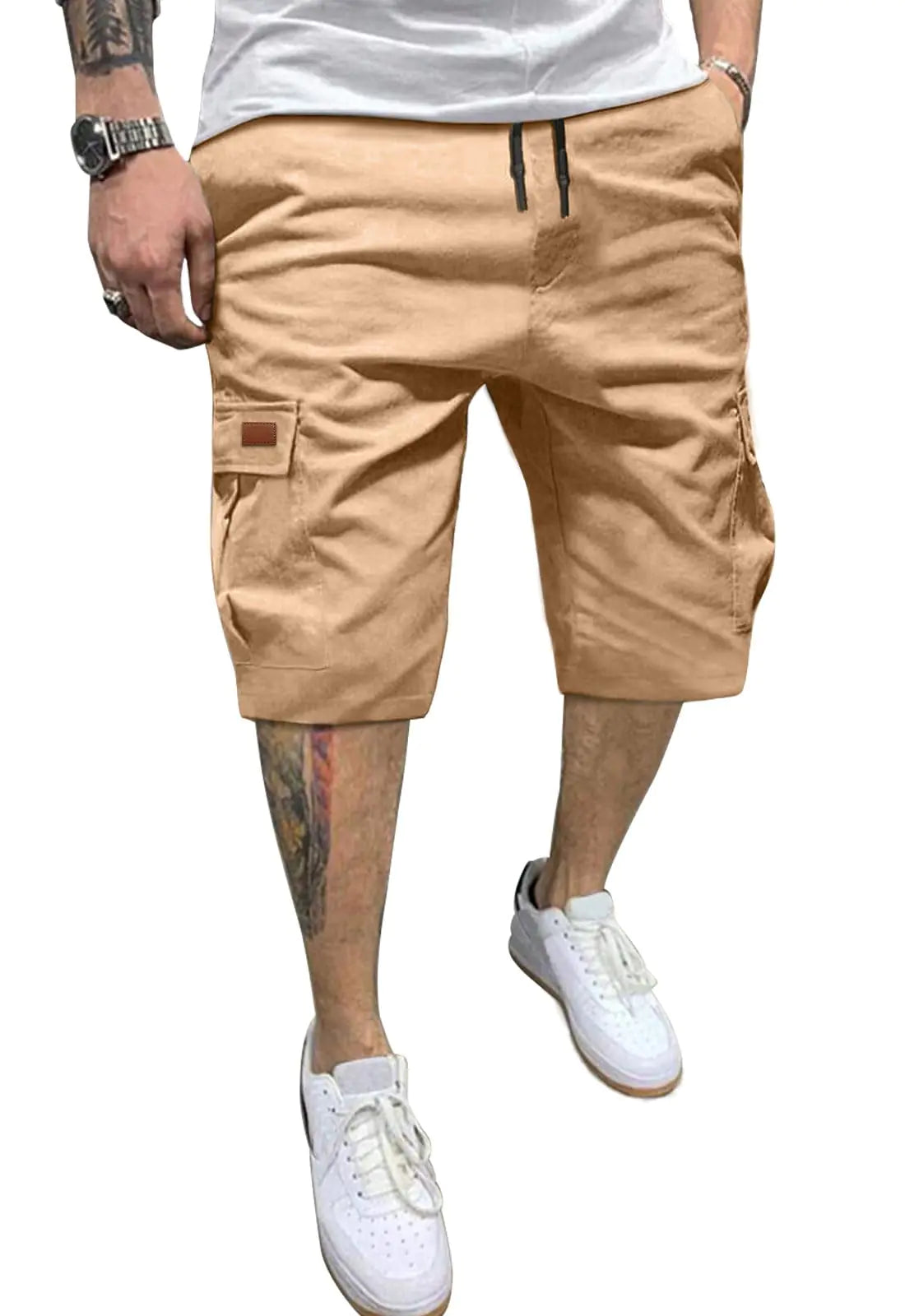 HUNGSON Mens Cargo Shorts Elastic Waist Relaxed Fit Cotton Casual Outdoor Lightweight Work Shorts with Multi Pockets