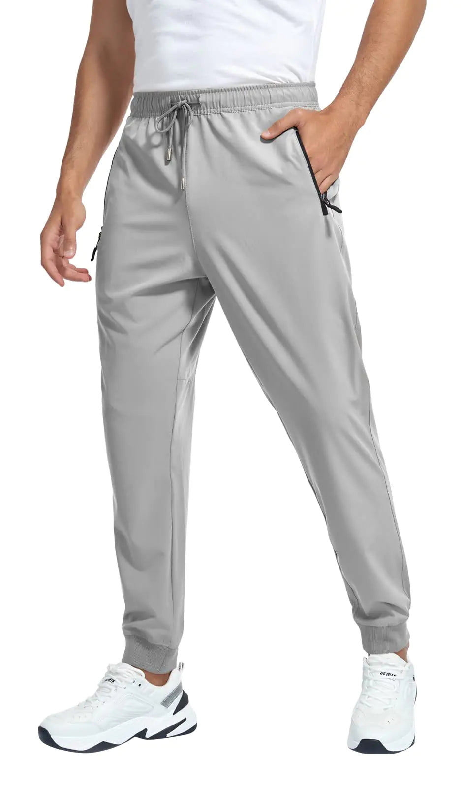 GAXIDES Joggers Pants Sweatpants for Men Lightweight Quick Dry Baggy Relaxed Fit Athletic Workout Track Hiking Elastic Pants with 3 Zipper Pockets Lightgrey S/32