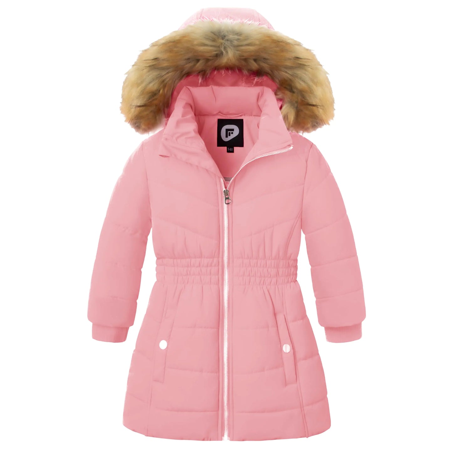 Garemcy Girls Winter Long Warm Coat Waterproof Sherpa Lined Parka Jacket With Detachable Hood & Fur Pink 5-6Y