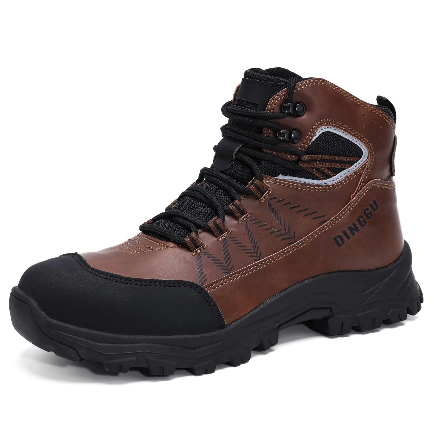 DINGGU Steel Toe Boots for Men Waterproof Safety Work Boots,Comfortable Mens Industrial & Construction Boots Brown 10.5