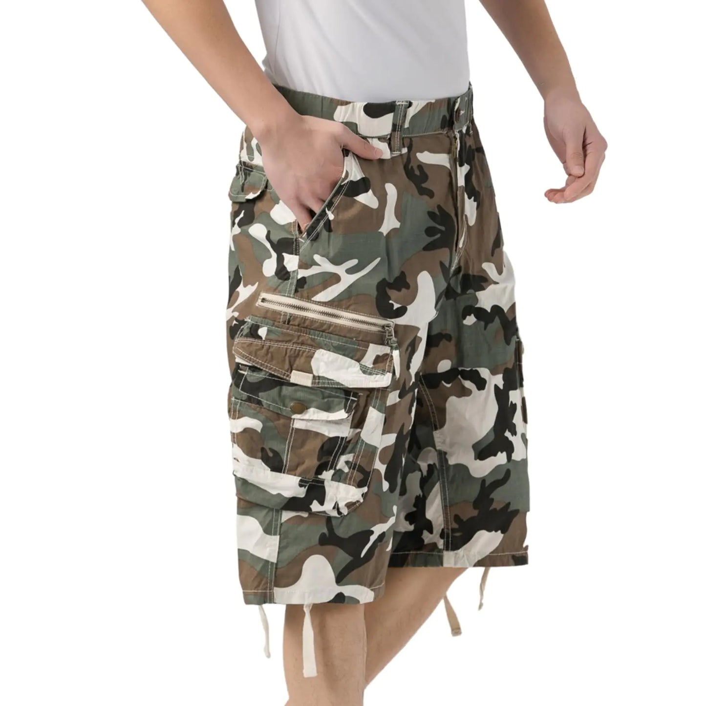 DGWZ Mens Elastic Waist Cargo Shorts Zipper Pocket Relaxed Fit Stretch Cotton Hiking Camo Cargo Shorts for Men