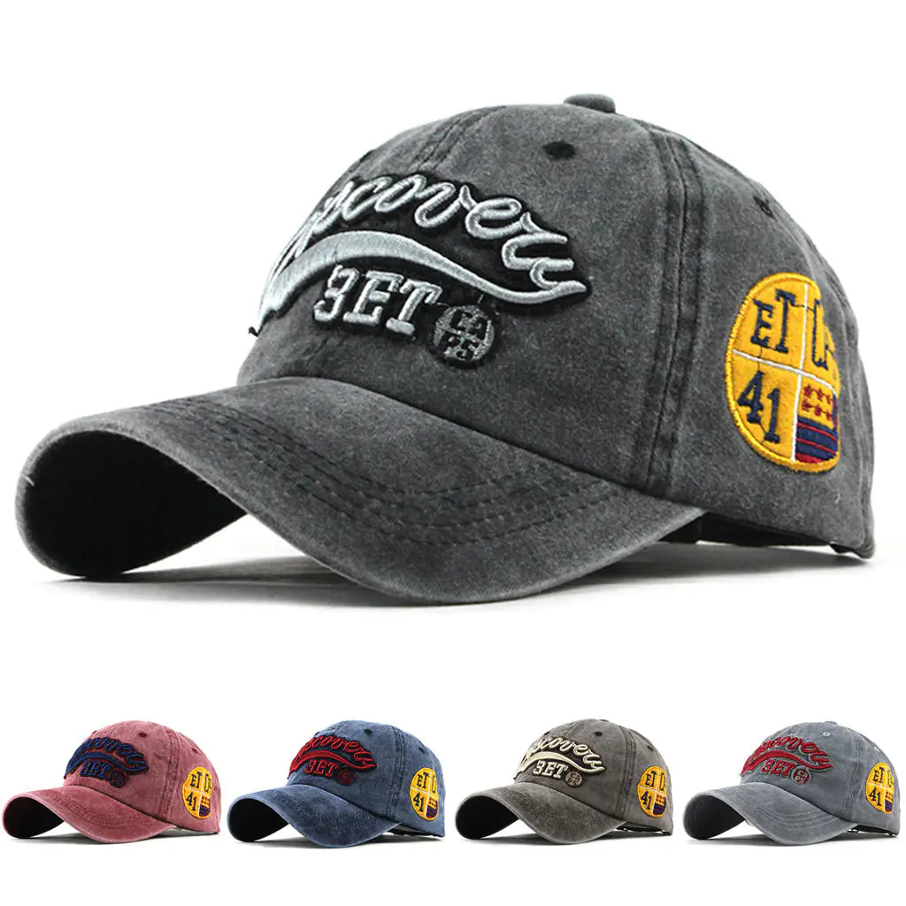 Washed Denim Baseball Cap with Embroidered Letters