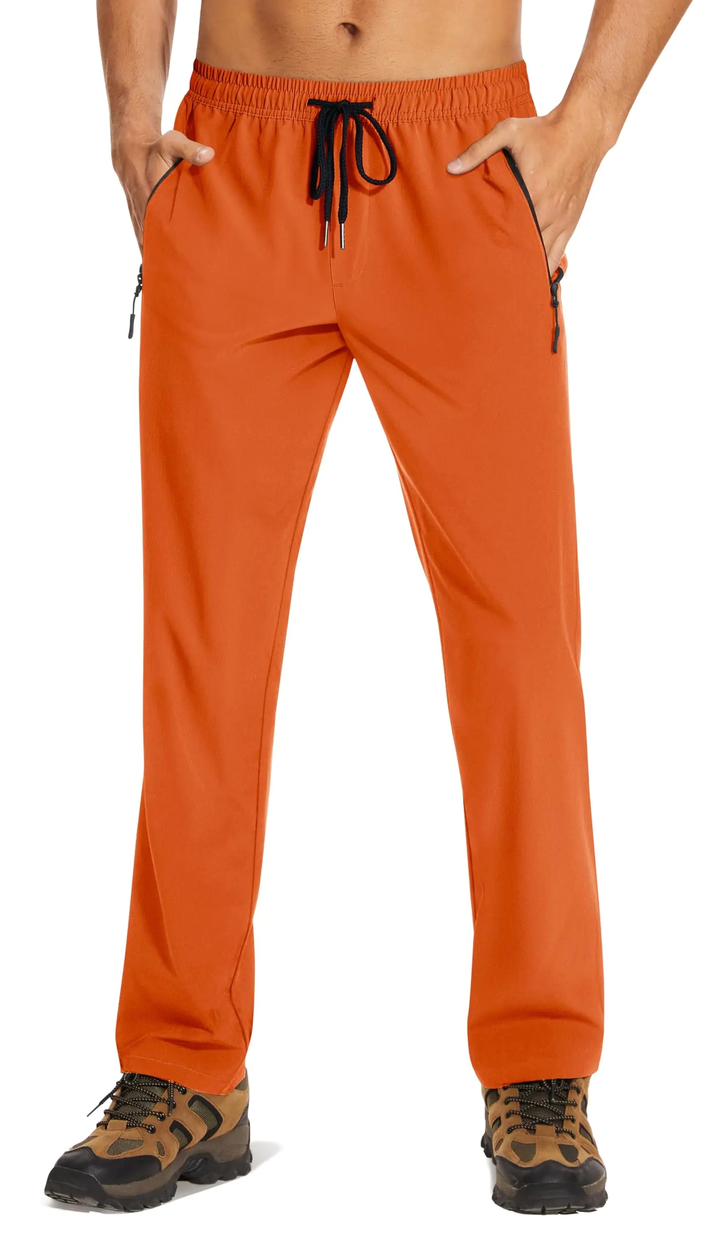 TACVASEN Mens Athletic Pants Orange Joggers Men Quick Dry Lightweight Sweatpants with Pockets for Hiking Running