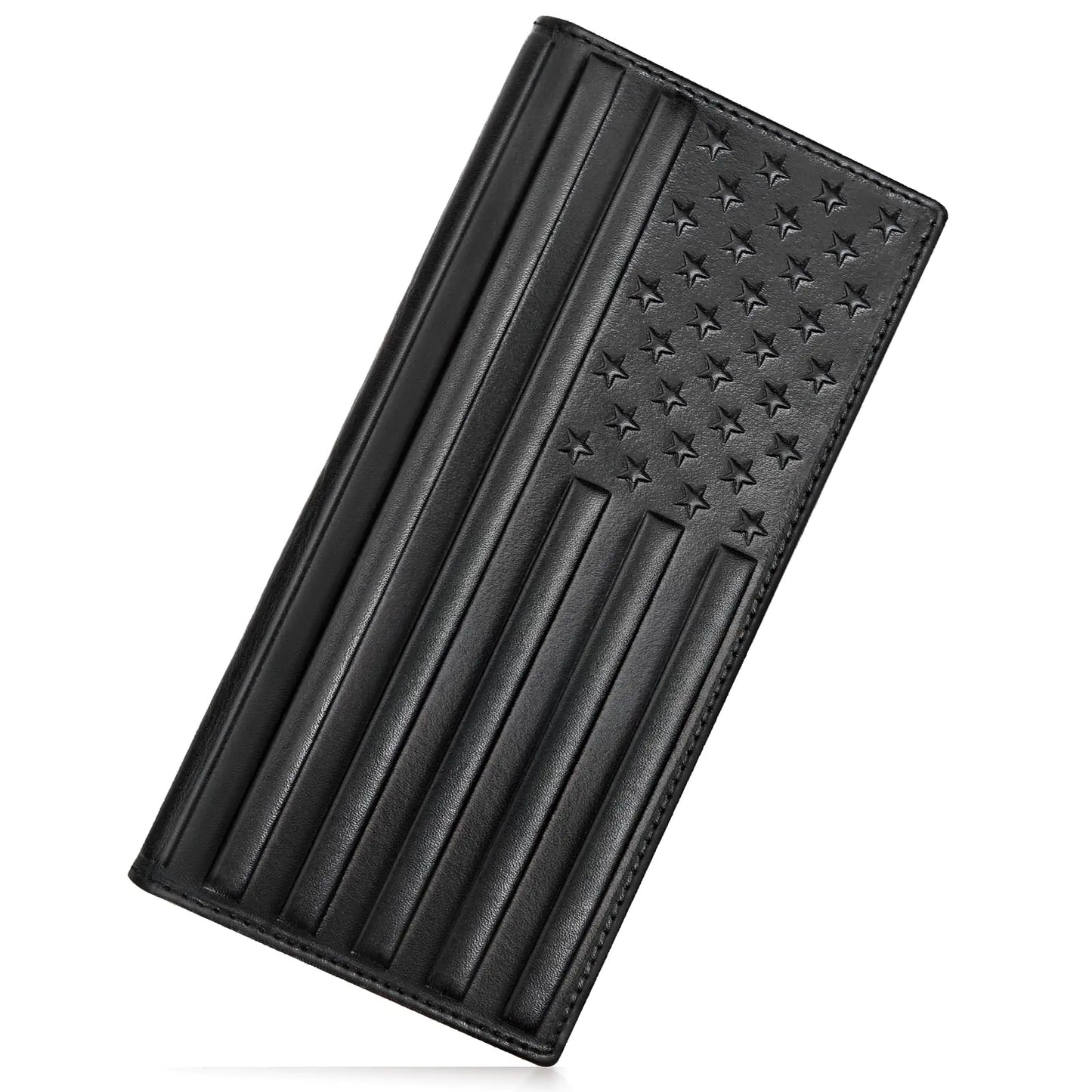 Pefiam Long Leather Wallet for Men Checkbook Wallet for Men Bifold Large Wallet for Men Rodeo Mens Western Cowboy Wallet Gift for Men (American FlagBlack)