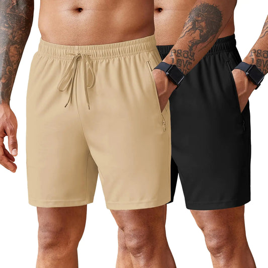 COOFANDY Mens Gym Shorts 5 Inch Athletic Workout Shorts Lightweight Casual Short with Zipper Pockets Khaki/Black