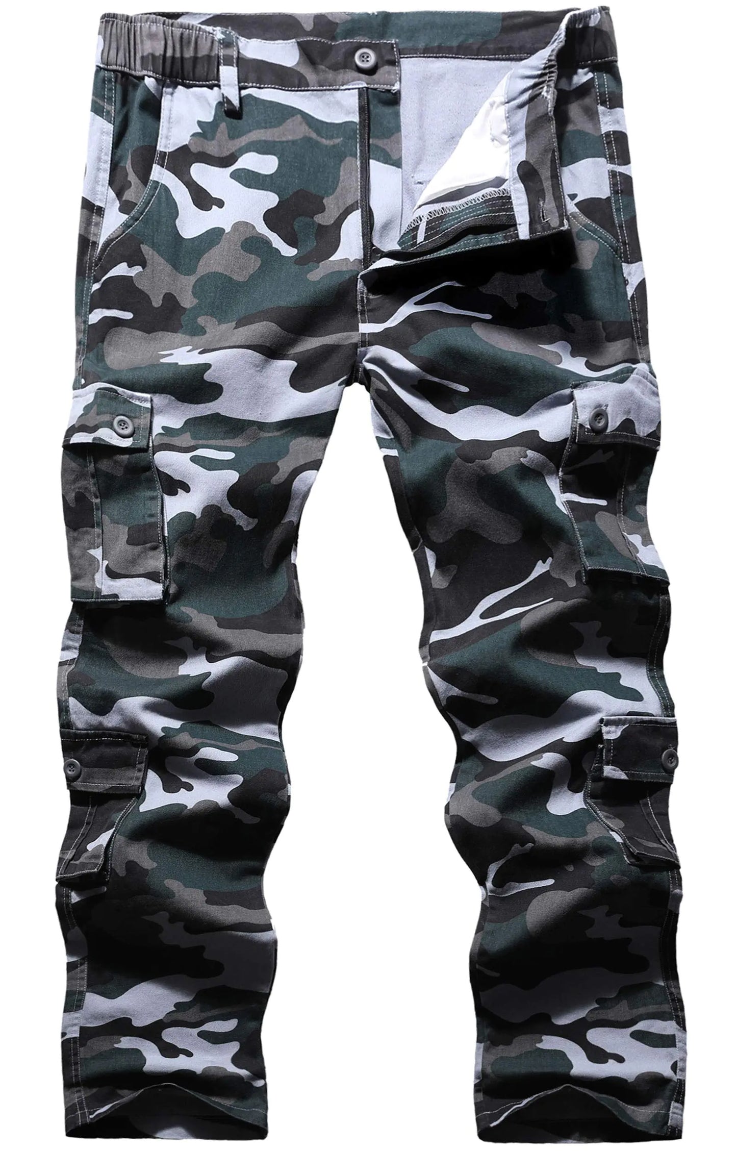 BOJIN Mens Cargo Pants Casual Military Army Camo Relaxed Fit Cotton Combat Camouflage Cargo Work Pants with 8 Pockets - Camo Blue 38