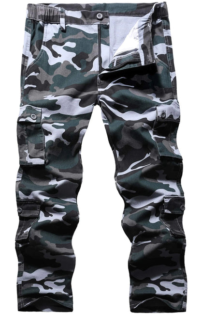 BOJIN Mens Cargo Pants Casual Military Army Camo Relaxed Fit Cotton Combat Camouflage Cargo Work Pants with 8 Pockets - Camo Blue 38