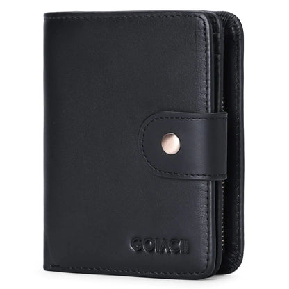 GOIACII Mens Wallet Genuine Leather Short Bifold RFID Blocking Wallets for Men with Zip Coin Pocket ID Window