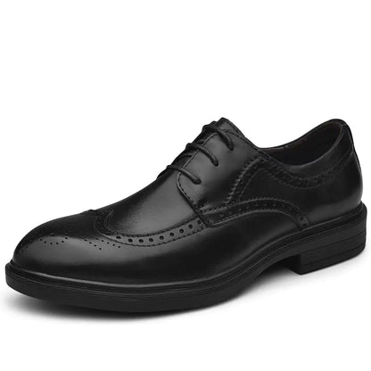 Men's Casual Business Brogue Shoes - Black Leather