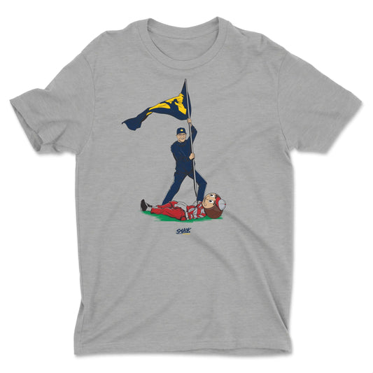 Plant The Flag (Anti-Ohio) T-Shirt for Michigan College Fans (SM-5XL) (Gray Short Sleeve Large)