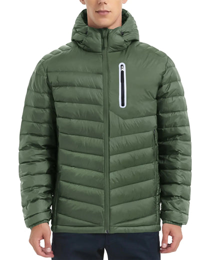 Lesmart Men Down Jacket Puffer Winter Jacket with Hooded Packable Lightweight Windproof Insulated Warm Coat Green 3XL