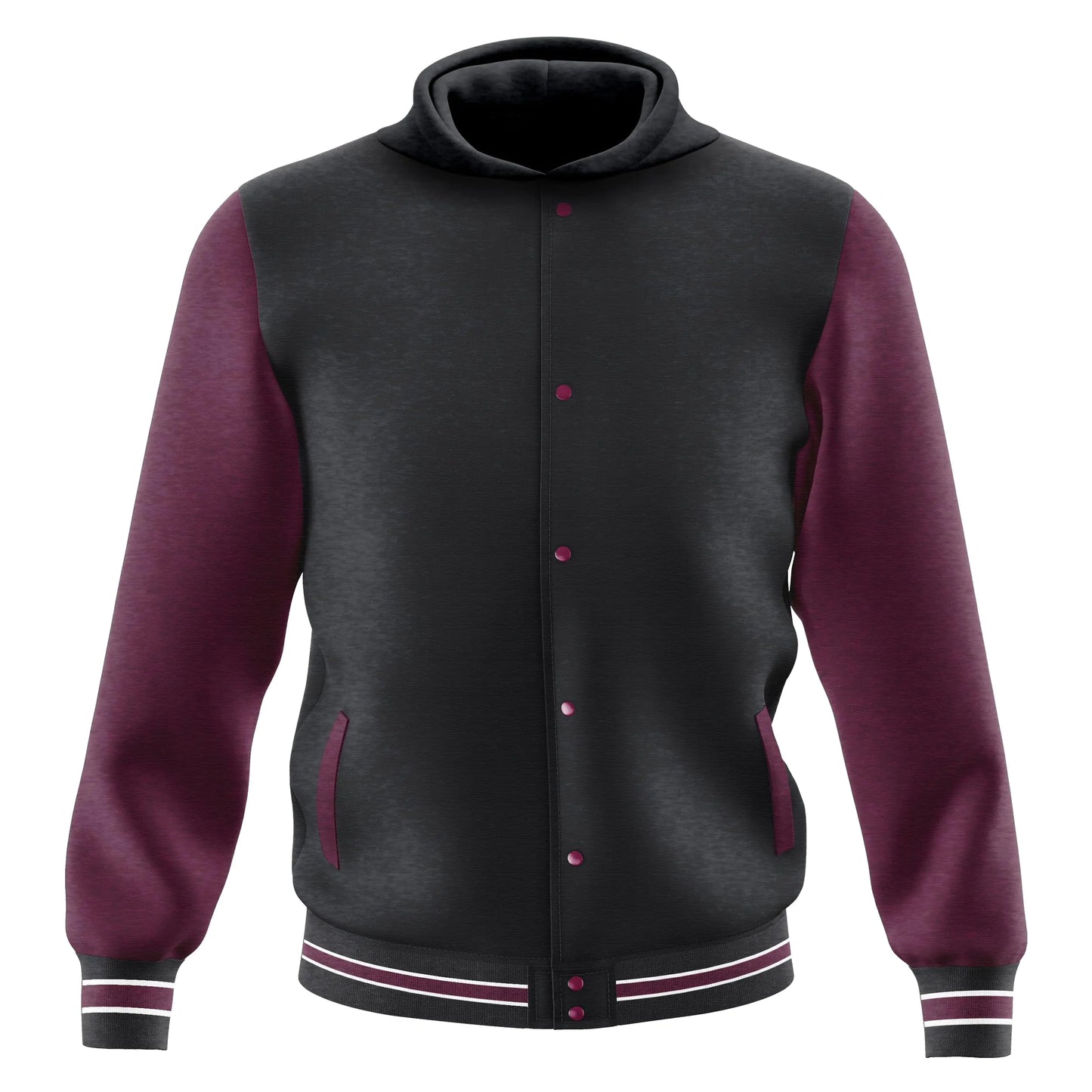 Mens Fashion Varsity Jacket Casual Regular Fit Letterman Baseball Bomber Jackets Fleece (US Alpha 3X-Large Regular Regular Black-Maroon (Hoodie))