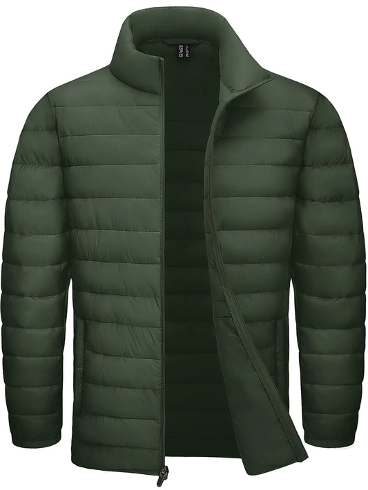 TACVASEN Mens Puffer Jacket Packable Down Coats Lightweight Winter Jacket Water-Resistant Windproof Insulated Coat Army Green L