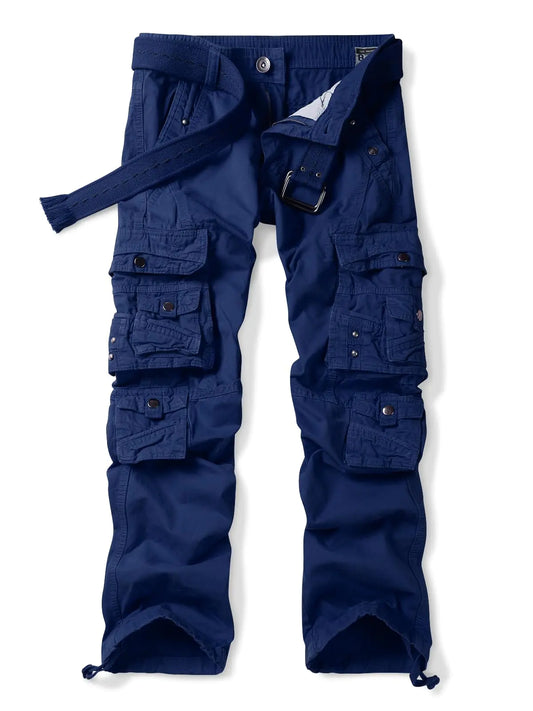 Mens Casual Cargo Cotton Relaxed Fit Tactical Outdoor Work Pants with Multi-Pockets Dark Blue 38