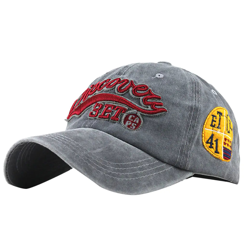 Washed Denim Baseball Cap with Embroidered Letters