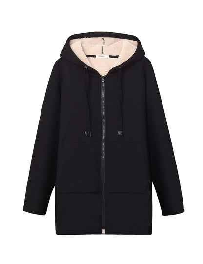 Gihuo Womens Winter Coat Sherpa Lined Zip Hoodie Long Sweatshirt Warm Fleece Lining Heavyweight Hooded Jacket(Black-XLarge)