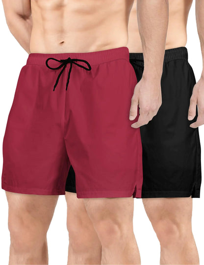 2 Pack Mens Athletic Shorts 5 Inch Inseam Workout Gym Running Shorts for Men Quick Dry Lightweight Summer Shorts Black Red XX-Large