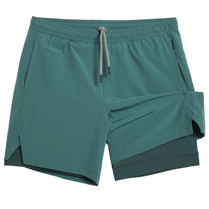 maamgic Gym Shorts for Men 7 inch Inseam with Liner Stretch 2 in 1 Workout Shorts Men Quick Dry Athletic Running Shorts Ivy Green