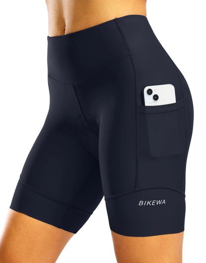 Padded Bike Shorts for Women High Waisted 4D Padding Cycling Bicycle Road Biking Cycle Biker Riding Spinning Shorts with Pockets(NavyXL)