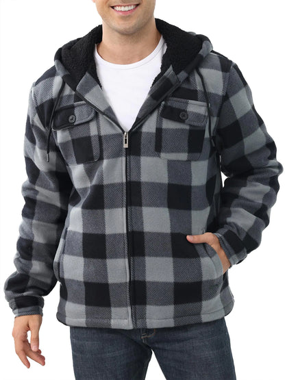 Mens Flannel Shirt Jacket Fleece Sherpa Lined Plaid Jackets Warm Thick Coat Full Zip Up Hoodie Winter Outwear