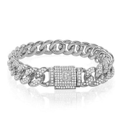 Custom Cuban Link Initial Bracelet for Men Womens Gold Silver Bracelet Hip Hop Mens Jewelry Iced Out Chain Bracelet Bling Bracelets for Women Gifts for Boyfriend Men Husband