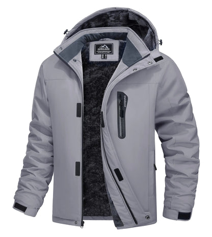 MAGCOMSEN Fleece Jacket Men Warm Fleece Lined Winter Jackets Mountain Waterproof Ski Snow Jacket Parka Raincoats with Hood Light GreyXL