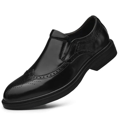 Men's Casual Business Brogue Shoes - Black Leather