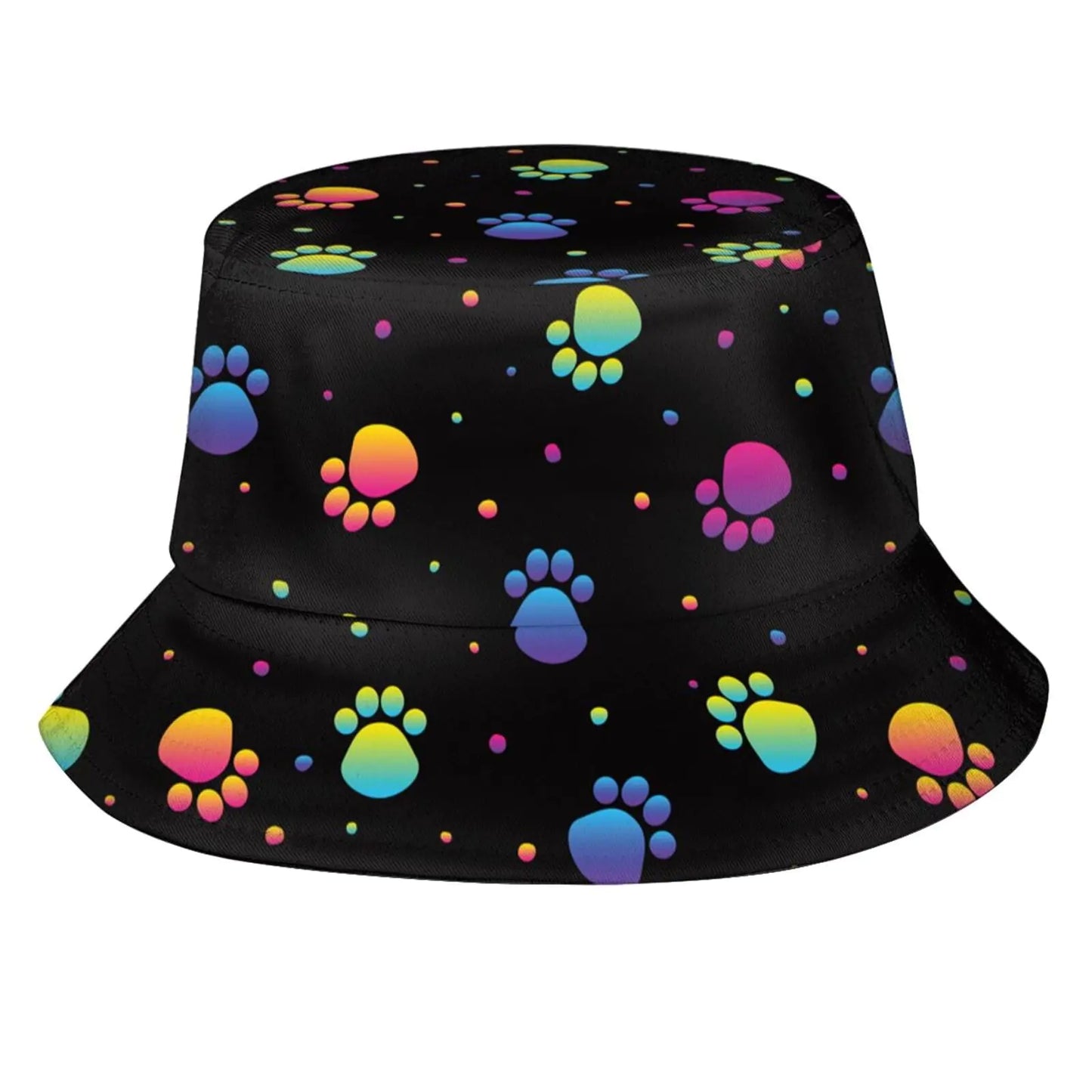 Cute Rainbow Cat Dog Paw Print Bucket Hat Packable Breathable Sun Hats for Women Men Teens Unisex Summer Travel Beach Fisherman Cap