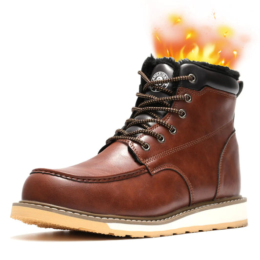 ANGRYRAM Winter Steel Toe Boots for Men Moc Toe Waterproof Work Boots Mens Comfortable Steel Toe Wedge Safety Boots Lightweight Indestructable Construction Boots