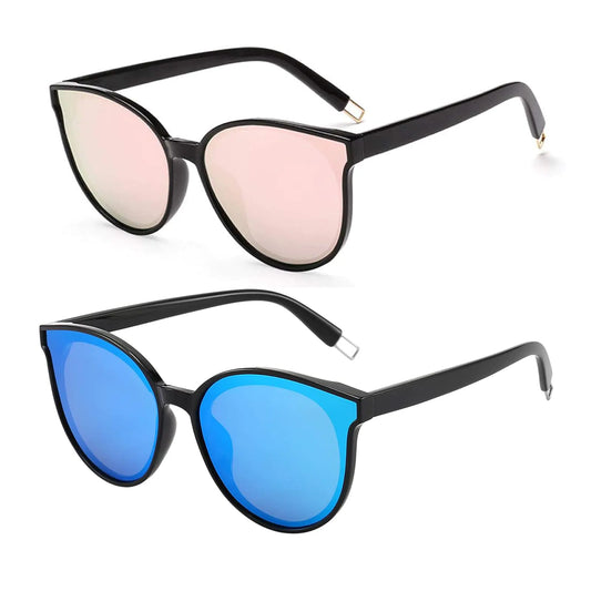 Polarized Oversized Sunglasses for Women Men Trendy Cateye Cute Sun Glasses Retro Large Frame Pink Shades 2pcs Pink+Blue