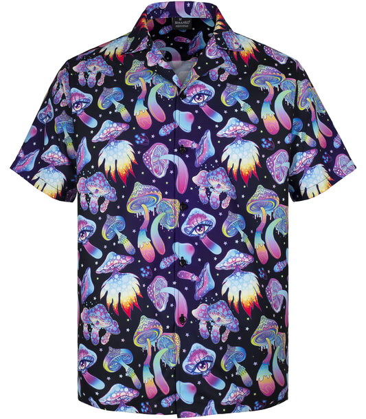 MIKENKO Mushroom Hawaiian Shirt for Men Funny Button Down Shirt Men Summer Magic Short Sleeve Button Up Shirts for Men