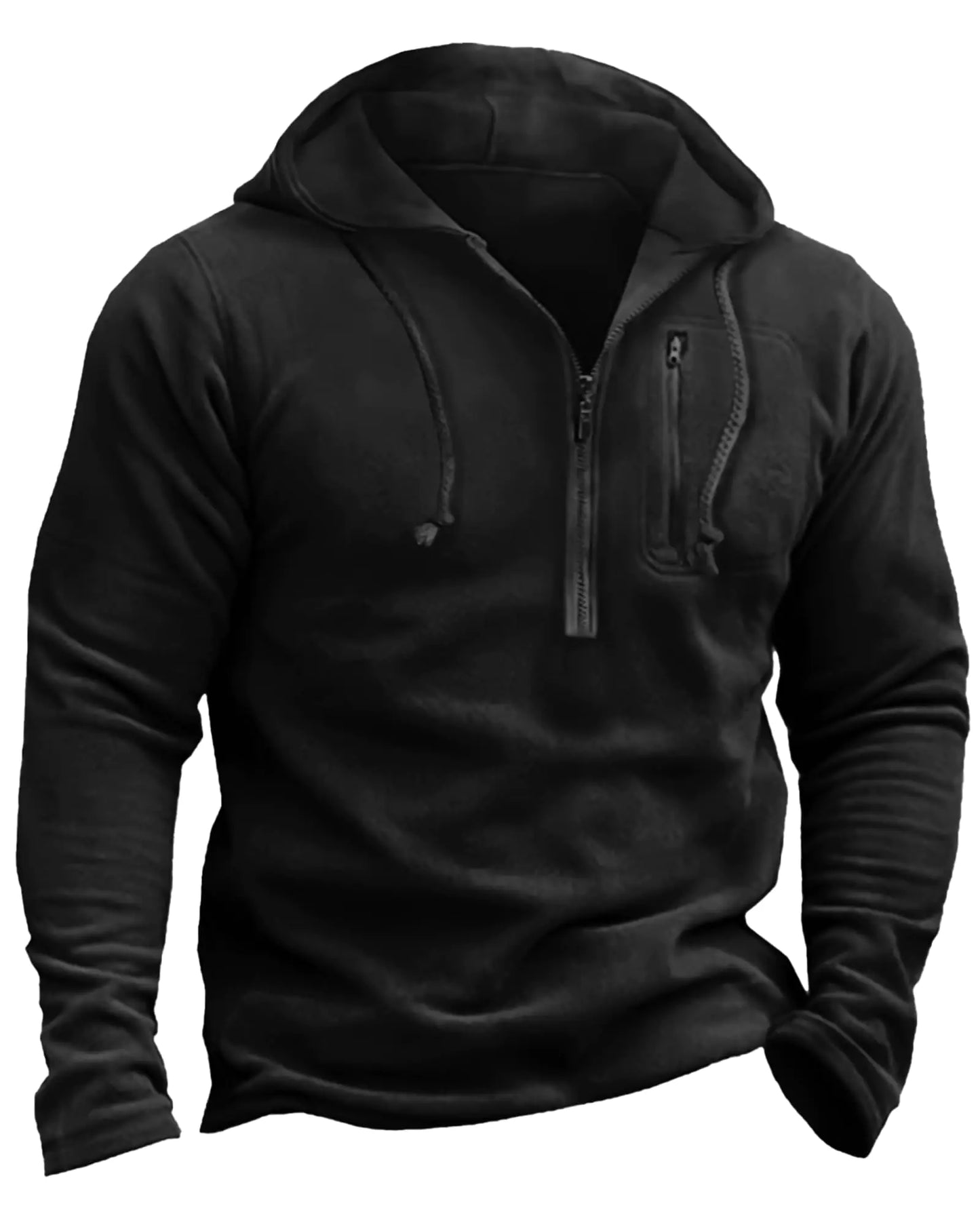 Beotyshow Mens Tactical Fleece Jacket Half Zip Hooded Jackets Military Pullover Jacket Combat Warm Winter Outdoor Sport Coat Men Black
