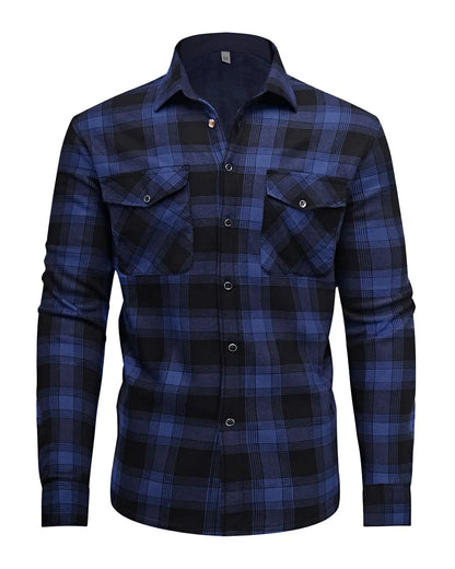 Askdeer Mens Flannel Fleece Jacket Sherpa Lined Winter Plaid Shirts Jacket Long Sleeve Thermal Coat With Pockets Black Blue