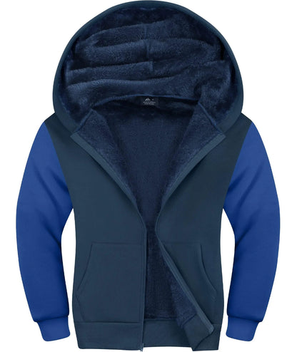 Boys Fleece Jacket Zip Up Hoodie Sherpa Lined Warm Coat Hooded Sweatshirt Outerwear