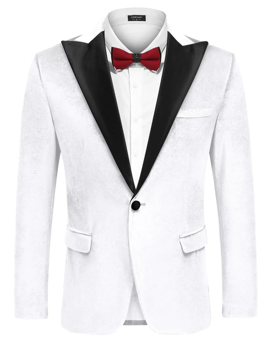 COOFANDY Mens Tuxedo Jacket Slim Fit Velvet Blazer One Button Suit Jacket for Christmas Wedding Dinner Party White