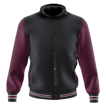 Mens Fashion Varsity Jacket Casual Regular Fit Letterman Baseball Bomber Jackets Fleece (US Alpha 3X-Large Regular Regular Black-Maroon (Hoodie))