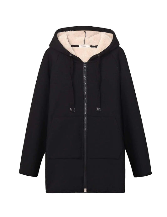 Gihuo Womens Winter Coat Sherpa Lined Zip Hoodie Long Sweatshirt Warm Fleece Lining Heavyweight Hooded Jacket(Black-XLarge)