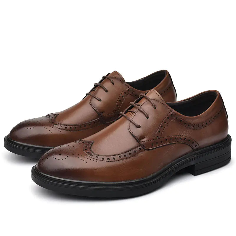 Men's Casual Business Brogue Shoes - Black Leather