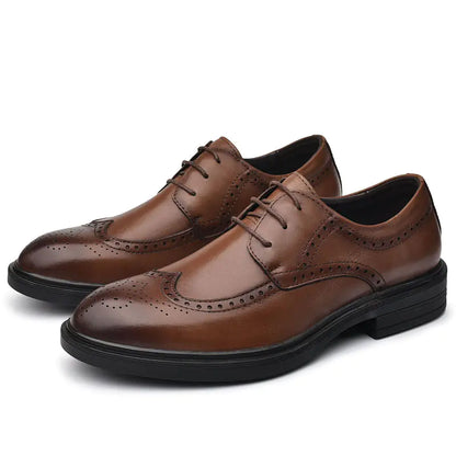 Men's Casual Business Brogue Shoes - Black Leather