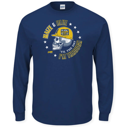 Smack Apparel Maize & Blue Til The Day Im Through T-Shirt for Michigan College Fans (SM-5XL) (Navy Long Sleeve 3X-Large)