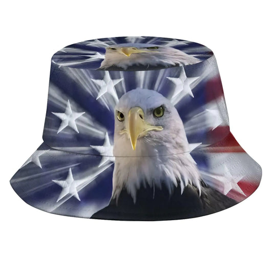 Bucket Hat Bald Eagle and American Flag Fisherman Hat for Women Men USA Flag Patriotic Hat Summer Outdoor Beach Hat Packable Sun Cap for Travel Hiking