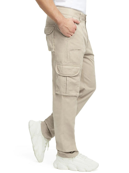 JAWERU Cargo Pants for Men Multi Pockets Mens Pants Classic Cotton Casual Work Hiking Relaxed Fit Chino Pants Stone 38