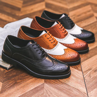 Men's Color Block Brogue Business Casual Shoes