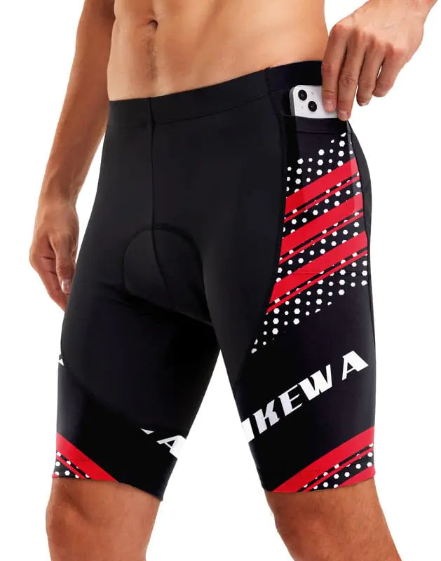 Mens Bike Shorts 4D Padded Biking Road Cycling Bicycle Padding Pants Biker Shorts for Men Zipper Pockets(Red 1L)