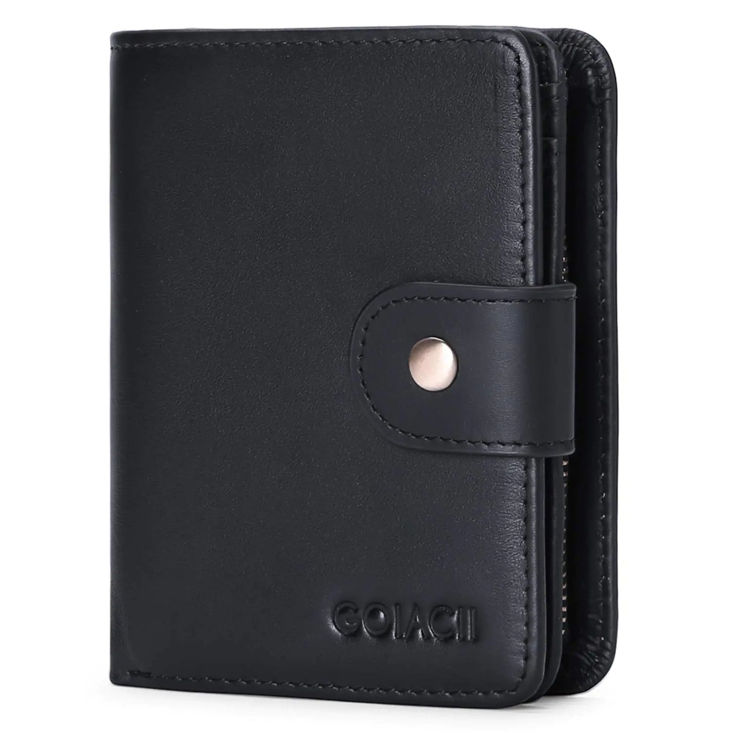 GOIACII Mens Wallet Genuine Leather Short Bifold RFID Blocking Wallets for Men with Zip Coin Pocket ID Window