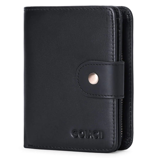 GOIACII Mens Wallet Genuine Leather Short Bifold RFID Blocking Wallets for Men with Zip Coin Pocket ID Window